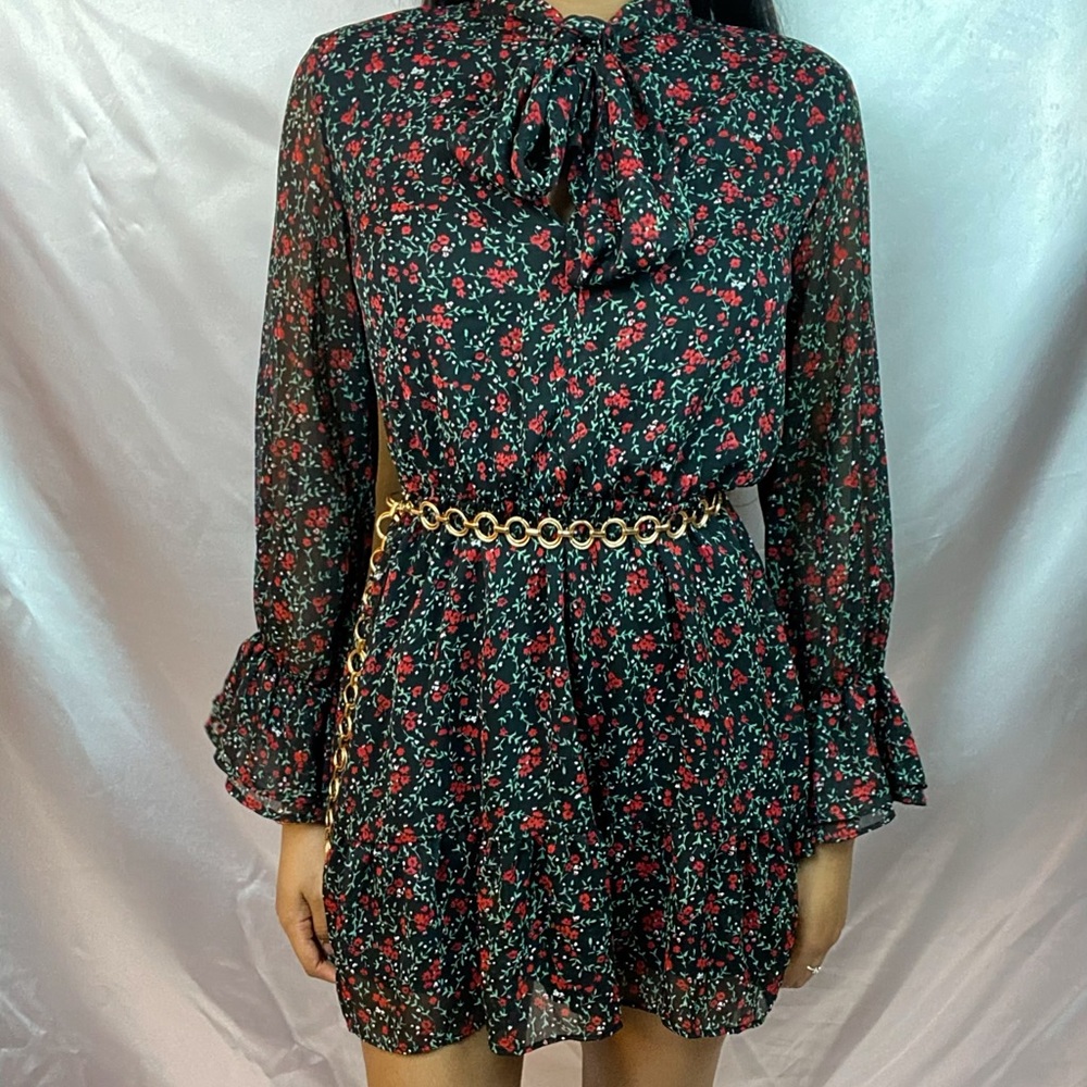 NEW Zara Mini Dress Black Florals Sz S